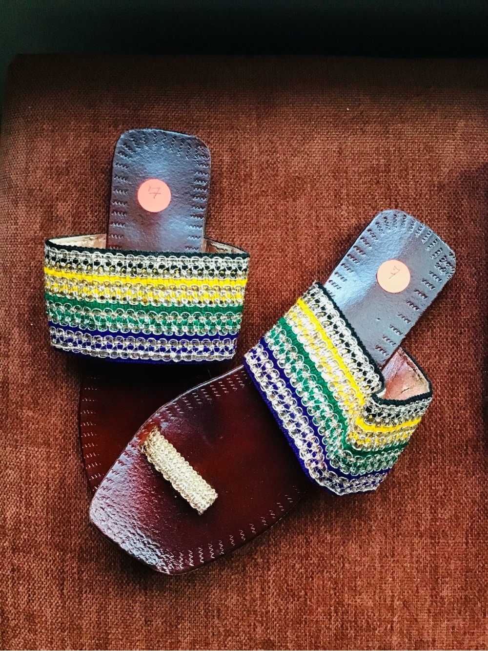 Handcrafted Multicolor Beaded Slide Sandals - Women
